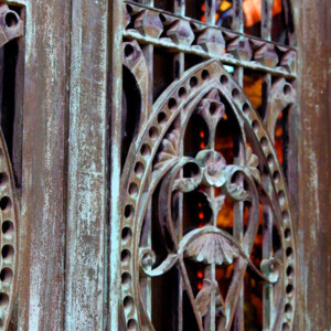 Ornate door with stained windows in the background on a mausoleum at Oakland Cemetery. Canon EOS Rebel T3i. Ornate door with stained windows in the background on a mausoleum at Oakland Cemetery. Canon EOS Rebel T3i.