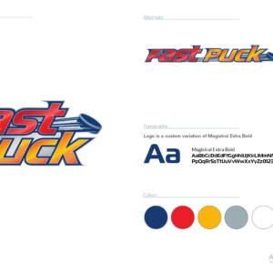 A small company needed branding for the box of their desktop hockey concept game. After much back and forth, they settled on the name Fast Puck. They wanted a logo that conveyed movement and was bright and bold, leaning into the sports world. Taking inspiration from other boardgames on the market and the sports industry as requested, I incorporated bright colors, gradients, and modified a block font to give movement and depth. A small company needed branding for the box of their desktop hockey concept game. After much back and forth, they settled on the name Fast Puck. They wanted a logo that conveyed movement and was bright and bold, leaning into the sports world. Taking inspiration from other boardgames on the market and the sports industry as requested, I incorporated bright colors, gradients, and modified a block font to give movement and depth.