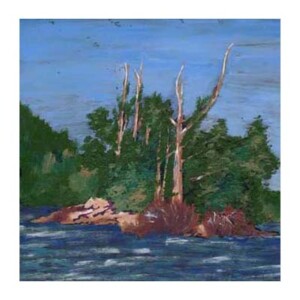 5x5 acrylic on black foam core of Mouse Island in the BWCA. Mouse Island
