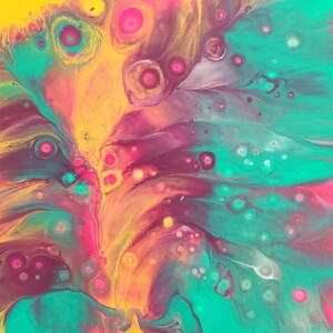 Prompt: Brlliancy of color. 5"x5" fluid acrylic dip on foamcore. Acrylic April 2020