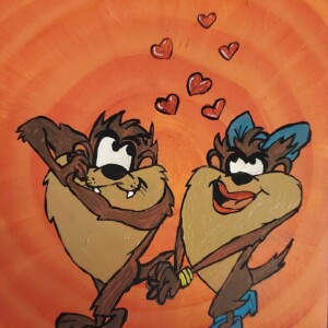 Prompt: couple. 5x5 acrylic on foamcore. *Note: I do not own the copyright or trademark to these characters. This painting is not for sale and was created under the fair use clause of the US Copyright Act for purposes of personal use. Acrylic April 2020