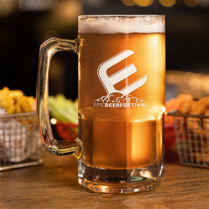 Souvenir beer mug featuring one color festival logo Souvenir beer mug featuring one color festival logo