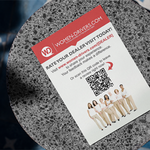 Review solicitation card for WomenDrivers.com. Review solicitation card for WomenDrivers.com.