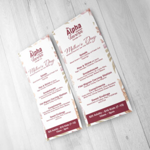 Rack card size version of their Mother's Day Brunch specialty menu. Rack card size version of their Mother's Day Brunch specialty menu.