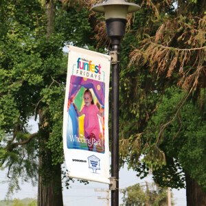 Light pole banners lining the road through Wheeling Park Light pole banners lining the road through Wheeling Park