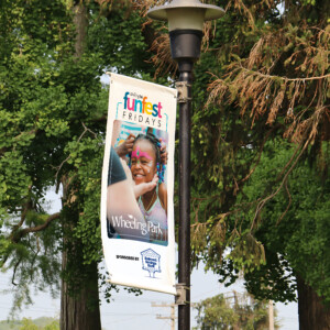 Light pole banners lining the road through Wheeling Park Light pole banners lining the road through Wheeling Park