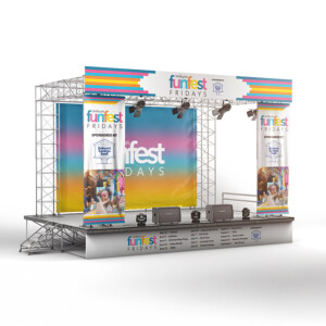 Funfest Friday staging and signage creative mock-up Funfest Friday staging and signage creative mock-up