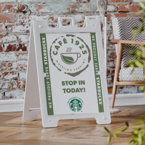 Sandwich board sign at the White Palace Sandwich board sign at the White Palacev