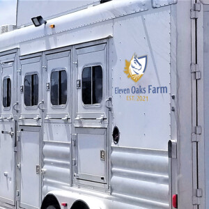 Eleven Oaks Farm horse trailer decal. Eleven Oaks Farm horse trailer decal.