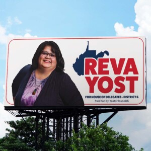 Political campaign billboard for Reva Yost Political campaign billboard for Reva Yost