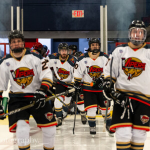 Vipers entering the ice with the primary logo on their jerseys and shells. Vipers entering the ice with the primary logo on their jerseys and shells.
