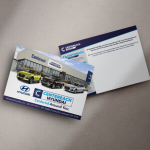 Direct mail postcard for Centereach Hyundai. I was the lead designer on this account and also responsible for the design of their logo and assets related to their value propositions. Direct mail postcard for Centereach Hyundai. I was the lead designer on this account and also responsible for the design of their logo and assets related to their value propositions.