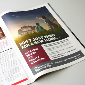 Magazine and newspaper print ad for Hancock County Savings Bank. Magazine and newspaper print ad for Hancock County Savings Bank.