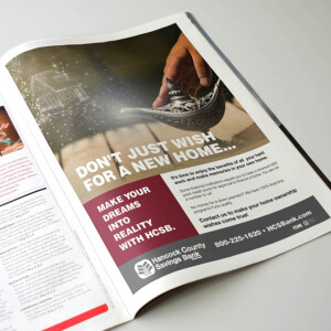 Magazine and newspaper print ad for Hancock County Savings Bank. Magazine and newspaper print ad for Hancock County Savings Bank.