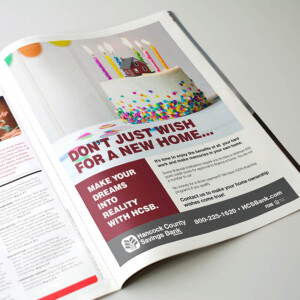 Magazine and newspaper print ad for Hancock County Savings Bank. Magazine and newspaper print ad for Hancock County Savings Bank.