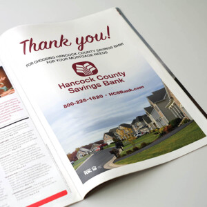 Magazine and newspaper print ad for Hancock County Savings Bank. Magazine and newspaper print ad for Hancock County Savings Bank.