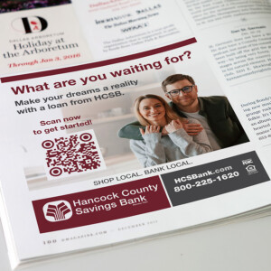 Magazine and newspaper print ad for Hancock County Savings Bank. Magazine and newspaper print ad for Hancock County Savings Bank.