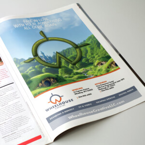 Magazine print ad for Wheelhouse Creative featured in the playbook for Captitol Theatre's Broadway Tour series each year. This Shrek themed ad was created using a combination of AI and traditional tools like Illustrator and Photoshop. Magazine print ad for Wheelhouse Creative featured in the playbook for Captitol Theatre's Broadway Tour series each year. This Shrek themed ad was created using a combination of AI and traditional tools like Illustrator and Photoshop.