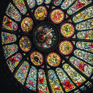 Stained glass dome ceiling at the Hockey Hall of Fame. Stained glass dome ceiling at the Hockey Hall of Fame.