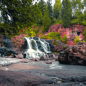 Low angle shot of the main lower falls from the river bed right before the second lower falls at Gooseberry Falls State Park. Sony Powershot 120IS. Low angle shot of the main lower falls from the river bed right before the second lower falls at Gooseberry Falls State Park. Sony Powershot 120IS.