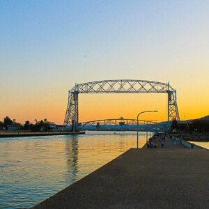 Looking toward the Aerial Lift Bridge from the lighthouse at Canal Park in Duluth. Canon EOS Rebel T3i. Looking toward the Aerial Lift Bridge from the lighthouse at Canal Park in Duluth. Canon EOS Rebel T3i.