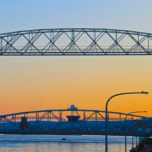Looking toward the Aerial Lift Bridge from the lighthouse at Canal Park in Duluth. Canon EOS Rebel T3i. Looking toward the Aerial Lift Bridge from the lighthouse at Canal Park in Duluth. Canon EOS Rebel T3i.