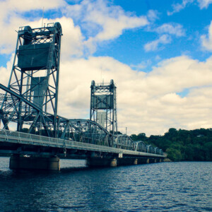 Looking north at the aerial lift bridge over the St. Croix River. Photography: Stillwater, MN. Looking north at the aerial lift bridge over the St. Croix River.