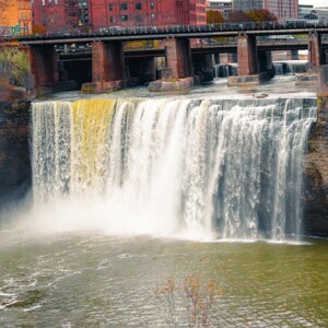 High falls on the Genesee River in Rochester, NY. Photography: Rochester, NY. High falls on the Genesee River in Rochester, NY.