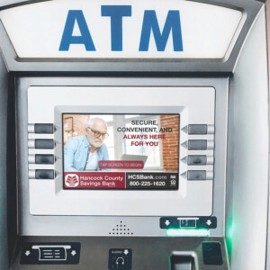 Static display screen on an ATM. Static display screen on an ATM.