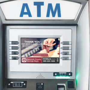 Static display screen on an ATM. Static display screen on an ATM.