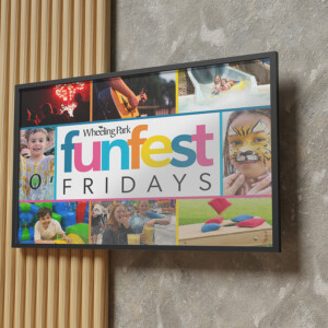 Static display screens for events and promotions, playing in rotation throughout the property. Static display screens for events and promotions, playing in rotation throughout the property.