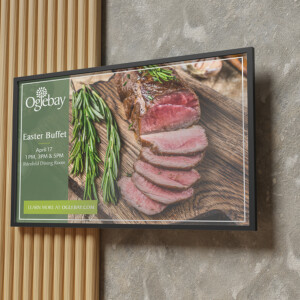 Static display screens for events and promotions, playing in rotation throughout the property. Static display screens for events and promotions, playing in rotation throughout the property.