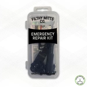 Dimensional UV decals applied to plastic container giving a higher end feel to this product. Filthy Mitts Co. Emergency Repair Kit