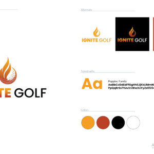 Ignite Golf, company featuring professional golf coaches and golf simulators, wanted a logo that conveyed fire, was bold and bright, and cross functional. The log features a gradient flame surrounding and pulling up off a subtle golf ball texture.. The two-tone, double weight wordmark works independently or in lock-up with the icon. Ignite Golf, company featuring professional golf coaches and golf simulators, wanted a logo that conveyed fire, was bold and bright, and cross functional. The log features a gradient flame surrounding and pulling up off a subtle golf ball texture.. The two-tone, double weight wordmark works independently or in lock-up with the icon.