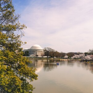 High shot of Jefferson Memorial across the tidal basin. High shot of Jefferson Memorial across the tidal basin.