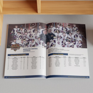 Souvenir guidebook for the 2025 West Virginia State High School Hockey Tournament.