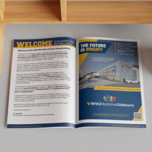 Souvenir guidebook for the 2025 West Virginia State High School Hockey Tournament.