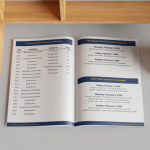 Souvenir guidebook for the 2025 West Virginia State High School Hockey Tournament.