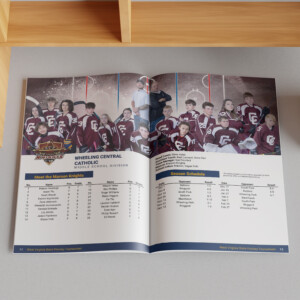 Souvenir guidebook for the 2025 West Virginia State High School Hockey Tournament.