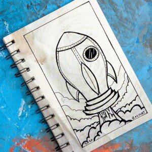 A fun, cartoonish rocketship. Inktober 2020 - Day 16: Rocket. A fun, cartoonish rocketship.