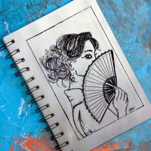 So many people were drawing actual fans and I was initially one of them, but then I pivoted to this interpretation of a woman holding a folding fan. Inktober 2021 -Day 7: Fan. So many people were drawing actual fans and I was initially one of them, but then I pivoted to this interpretation of a woman holding a folding fan.