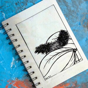 A wee wooly bear on some leaves. Inktober 2021 -Day 21: Fuzzy. A wee wooly bear on some leaves.