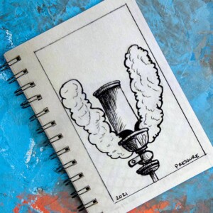 A steam whistle with billowing smoke letting off pressure. Inktober 2021 -Day 9: Pressure. A steam whistle with billowing smoke letting off pressure.