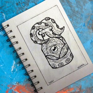 An octopus in a glass vessel. Inktober 2021 -Day 3: Vessel. An octopus in a glass vessel.